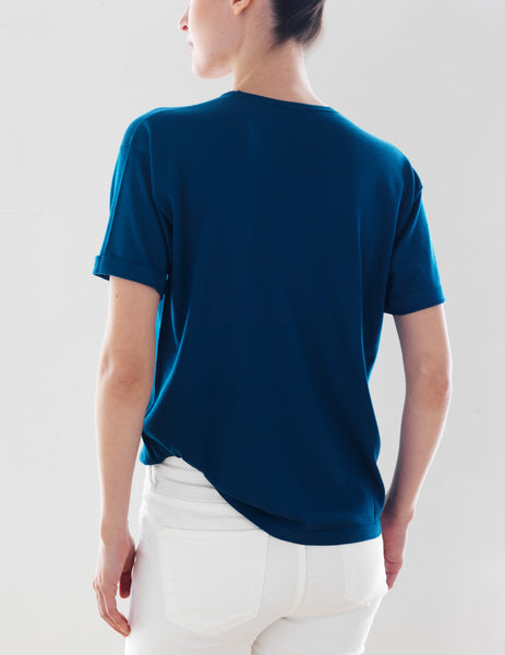 Luxo Knit T Round Neck - Deep Water Blue