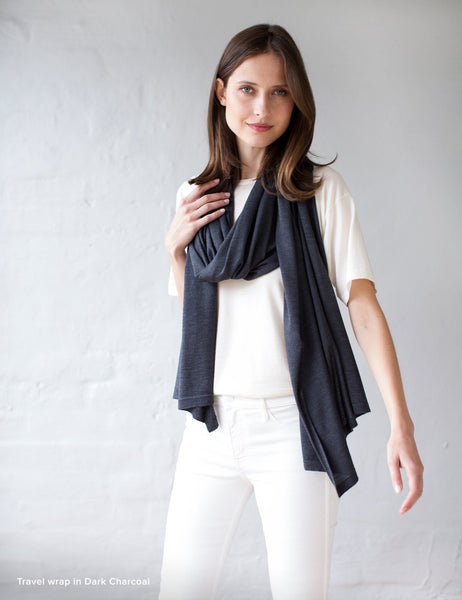 Australian Superfine Merino Wrap Travel Size - Dark Charcoal