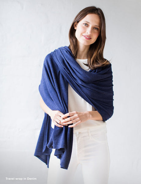 Australian Superfine Merino Wrap Soiree Size - Denim