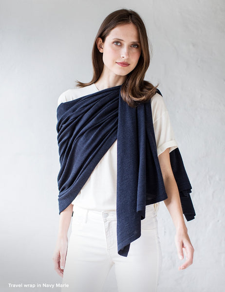 Australian Superfine Merino Wrap Travel Size - Navy Marle