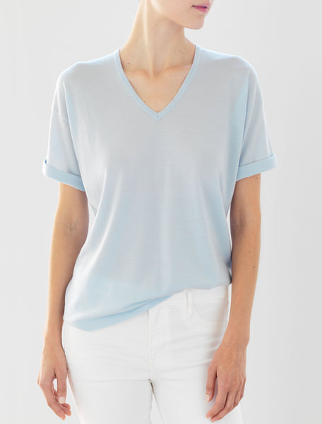 Luxo Knit T V-Neck - Pale Blue