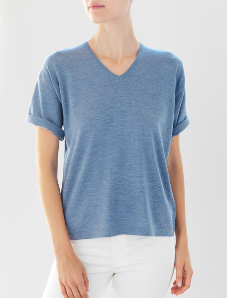 Luxo Knit T V-Neck - Chambray