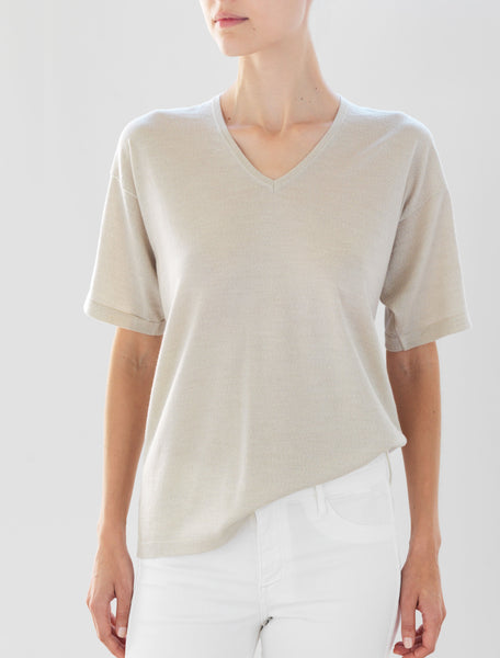 Luxo Knit T V-Neck - Oatmeal