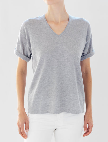 Luxo Knit T V-Neck - Silver Grey