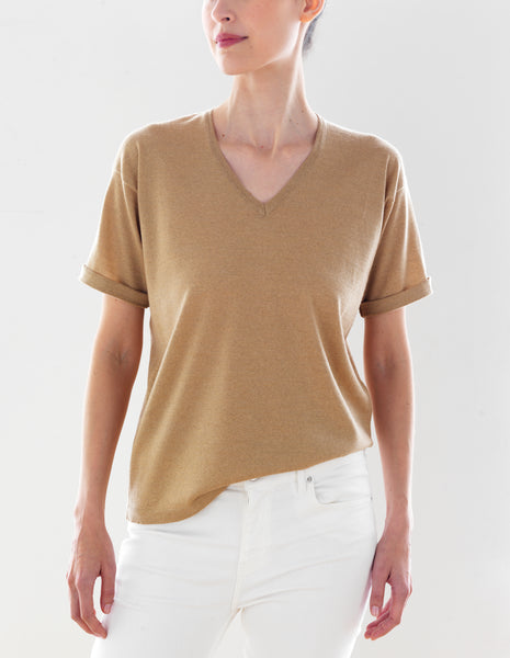 Luxo Knit T V-Neck - Wheat